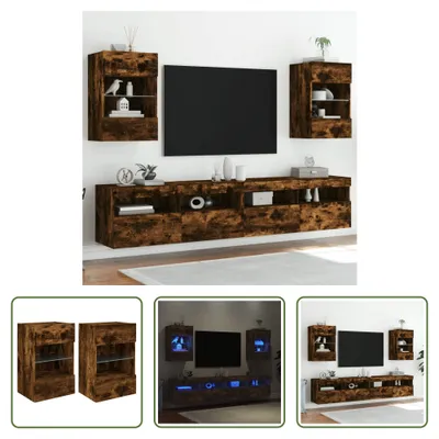 Produktbild von The Living Store TV-Wandschränke mit LED-Leuchten 2 Stk. Räuchereiche