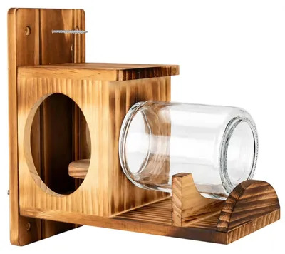 Produktbild von Eichhörnchen-Futterhaus - Futterstation aus Holz - Mit Glasbehälter mit weiter Öffnung - Für Mais und Erdnüsse - Gartendekoration