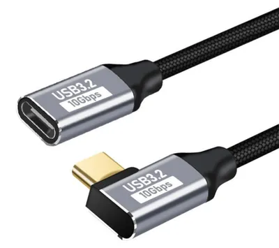 Imagen del producto de INF Cable de extensión USB-C con conector en ángulo recto macho a hembra - Función completa PD 100W eMarker, aleación de aluminio + trenzado de nailon, múltiples longitudes 2 metros