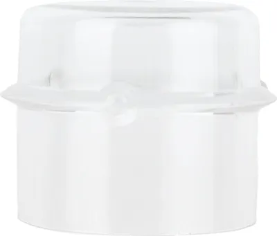 A clear, studio shot of a transparent plastic lid.