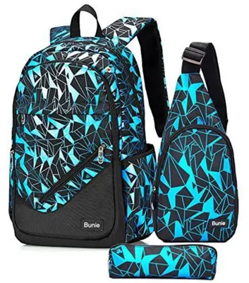 Immagine prodotto di Set di zaini per ragazzi, 3 pezzi, colore blu, impermeabile, capacità 35 litri, scomparto per laptop da 15,6 pollici