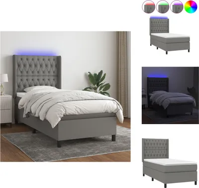Produktbild von vidaXL Boxspringbett mit Matratze & LED Dunkelgrau 90x200 cm Stoff -  Betten & Bettgestelle
