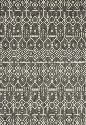 Produktbild von Teppich In- und Outdoor Flachgewebe Terrasse Balkon Wetterfest Wintergarten Robust BOHO geprägtes Design, Farbe:Grau, Maße:120x160 cm