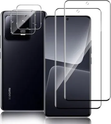 A black smartphone with camera lens protectors and screen protectors displayed.