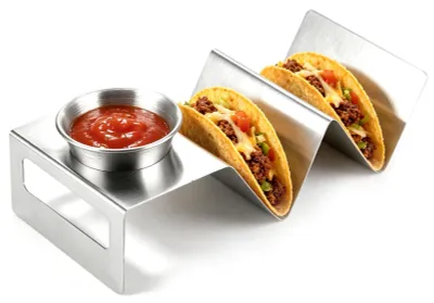 Taco-Ständer Edelstahl mit Soßenschale, 2 Tacos
