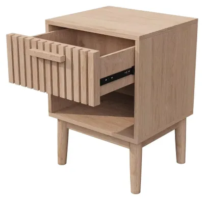 Productafbeelding van Set van 2 nachtkastjes - 40 x 35 x 55 cm - 2 lades - Open vak - Hout - Natuurlijk hout