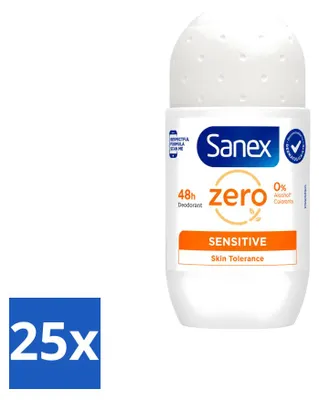Produktbild von 25 x Sanex Zero% Sensitive Deodorant Roller - ohne Alkohol und Parabene - 50 ml - Vorteilspackung - 25 Stücke