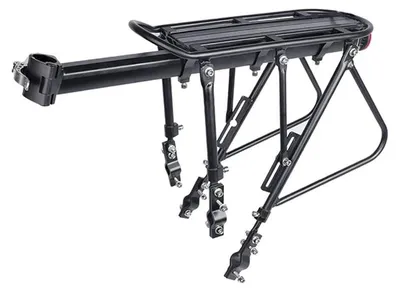 Obrázek produktu pro Zadní nosič na kolo – hliníková slitina – nosnost 100 kg – pro kola o průměru 61–74 cm – výškově a délkově nastavitelný – rychloupínák – černý