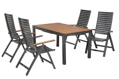 Produktbild von Merxx Gartenmöbel Set Astros 5tlg., 4 Klappsessel, Ausziehtisch 150 (200) x 90 cm- Aluminium/Kunststoff