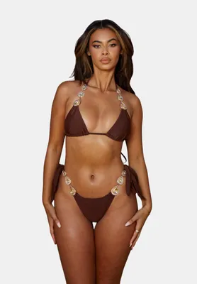Produktbild von Moda Minx Bikini Top Triple Charm mit funkelndem Steinbesatz Coffee XXL