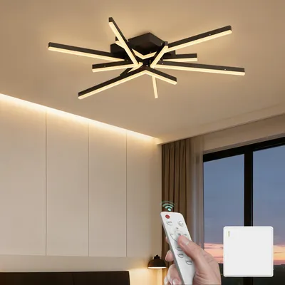 Produktbild von Mai & Mai LED Deckenleuchte Deckenlampe mit Fernbedienung 80cm, Stufenlos dimmbar 3000-6400K, Zimmerlampe 71W Sandschwarz Alivetta25038