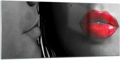 Produktbild von Bilder auf glas - Rote Lippen dunkles Haar Modell Liebe - 120x50cm - Glasbilder - Wandbilder - Kunstdruck - Wanddekoration aus Glas - Glas Bilder - Wandbild auf Glas - GAB120x50-0320