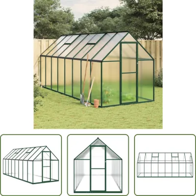 Produktbild von The Living Store Gewächshaus mit Fundamentrahmen Grün 445x169x195 cm Aluminimum