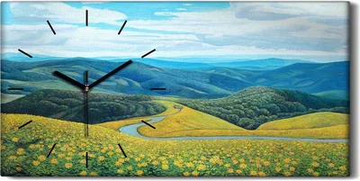 Produktbild von Wanduhr Bürouhr Leinwand Bild 60x30 Malerei Blumen Berge Bäume Landschaft Kunst - schwarze Hände