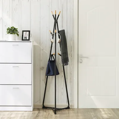 Produktbild von Garderobenständer mit 9 Haken aus Buchenholz 172 x 49 x 49 cm in Baumform Kleiderständer freistehende Garderobe schwarz-naturfarben SONGMICS RCR15BY