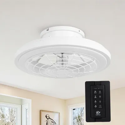 Image de Ventilateur de plafond Parrot Uncle avec éclairage et télécommande, 50 cm, design en cage à LED, intensité réglable, 3 couleurs de lumière, 6 vitesses, moteur à courant continu, silencieux