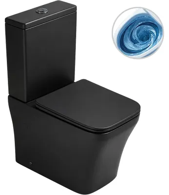 Productafbeelding van Toiletcombinatie Hugo, Vortex - met wervelspoeling + zachte sluiting toiletbril - bodemuitloop/achteruitloop - zwart, mat - 62x37,5 cm