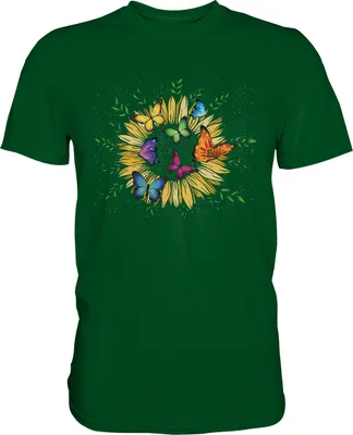 Produktbild von Sonnenblumen Schmetterlinge Shirt Garten Motiv Gärtner Geschenk – Bottle Green / S