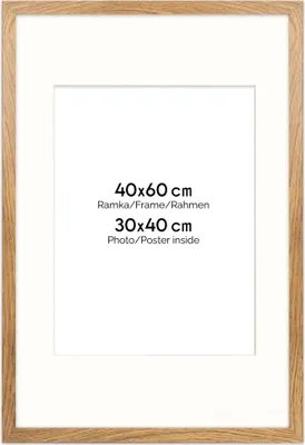 Produktbild von FRAMAI® Bilderrahmen 40x60 cm in Eichenfarbe – mit Passepartout – MDF Holzrahmen, bruchsicheres Plexi, umweltfreundlich, mit Aufhängung & Ständer – Hochformat & Querformat