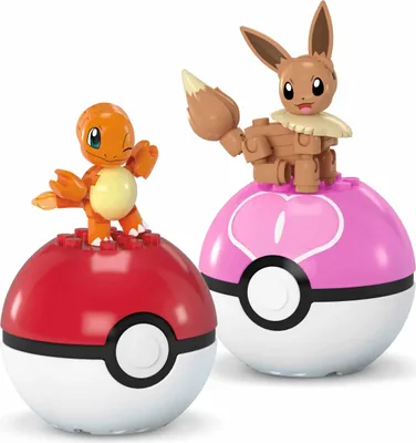 Two Pokemon-themed Poké Balls with figures on top, set against a white background.