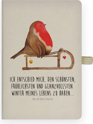Produktbild von Mr. & Mrs. Panda notizbuch Rotkehlchen Schlitten - Transparent - Geschenk, Skizzenbuch, Journal, Kladde, Weihnachten, Vogel, a4, Adressbuch