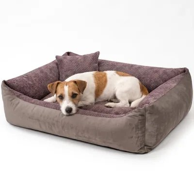 Produktbild von 4L Textil TEO Kuscheliges Hundebett mit Rand, abnehmbarer waschbarer Bezug, für kleine und mittelgroße Hunde, 80x60 cm, Braun