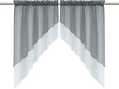 Produktbild von Delien Voile Scheibengardine Bogen 2-Teilige Kleinfenster Vorhang Tunnelzug Kurzstores Doppelschichtige Küchengardinen, Grau BxL 120x125cm