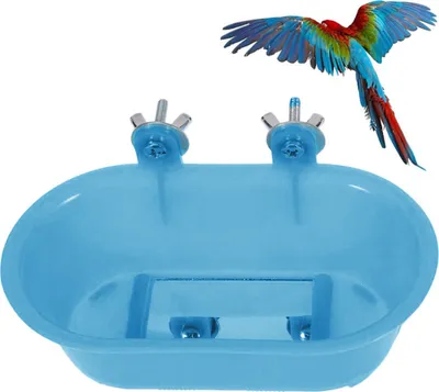 Produktbild von Badewanne mit Spiegel, Vogelspiegel Badewanne, Vogelkäfig Badewanne Zubehör, Wellensittich Holzspiegel Sitzstange  für Papagei Wellensittich Nymphensittich Sittich Fink