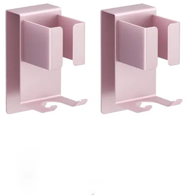 Image de Support mural pour lisseur et sèche-cheveux, fixation sans perçage, support pour boucleur, métal, rose doré, lot de 2