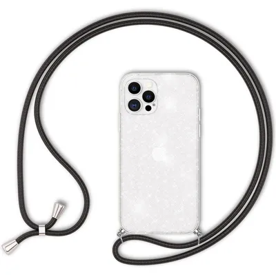 Produktbild von NALIA Glitzer Hülle mit Kette für iPhone 12 Pro Max, Glitter Case Kordel Cover Transparent Glitzer