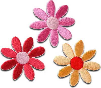 Produktbild von 3 Bunte Blüten Sommerfarben - Aufnäher, Bügelbild, Aufbügler, Applikationen, Patches, Flicken, Zum Aufbügeln, Größe: 3,5 x 3,5 cm