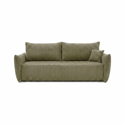 Produktbild von Sofa MELIO mit Schlaffunktion und Bettkasten – modernes Schlafsofa aus Cord für Wohnzimmer und Gästezimmer, bequemes 3-Sitzer Bettsofa, Hellgrün
