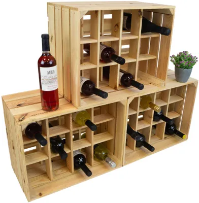 Produktbild von 3er Set Flaschenregal Henry "12er Natur" Flaschenkiste Holzkiste Weinkiste Weinschrank Wasserkiste Weinablage