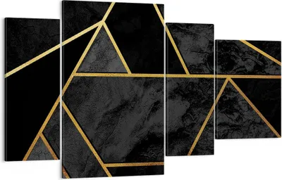 Produktbild von Bild auf Leinwand - Leinwandbild - 4 Teile - Abstraktion Gold Schwarz - 120x70cm - Wand Bild - Wanddeko - Wandbilder - Leinwanddruck - Bilder - Wanddekoration - Leinwand bilder - DL120x70-4358