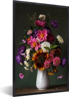 Produktbild von MuchoWow® Gerahmtes Poster Blumen - Stillleben - Farbe 60x90 cm - Poster mit Schwarzem Bilderrahmen Wandposter Rahmen Foto Bilder - Kunst