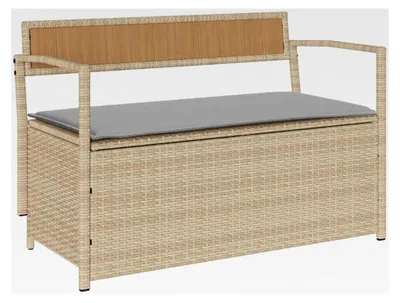 Produktbild von Gartenbank mit Stauraum und Kissen in Beige aus Poly Rattan
