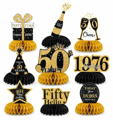Tafeldeko-Set 50. Geburtstag, Schwarz/Gold, 9 Teile