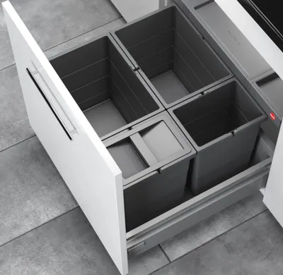 Produktbild von HAILO Abfallsorter 3301641 ALLEGRO 295 18/18/8/8/D dunkelgrau mit 52 Liter Abfallvolumen für 60 cm Schrankbreite
