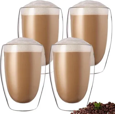 Produktbild von Doppelwandige Gläser für Espresso, Latte Macchiato und Cappuccino - 4 Stück, 450 ml