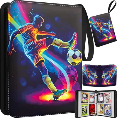 Produktbild von Fußball Karten Sammelalbum, 4 Taschen Fussball Sammelkarten Album mit Reißverschluss Tragegriff, 50 Hüllen für 400 Karten, Wasserdicht Kunstleder Heft