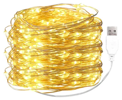 LED-Lichtsnoer 20 m, 200 warmweiße LEDs, Kupferdraht, USB