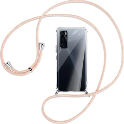 Produktbild von Handykette Backcover-Schutzhülle mit Band (Metall silberfarben) für vivo V20 SE (V2022) / Y70 - rose peach