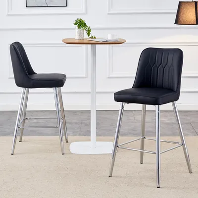 Obrázek produktu pro MODFU 2er-Set Barová židle 100 cm, jídelní židle s černým kovovým rámem a opěrkou na nohy, relaxační křeslo se sedákem a tvarovaným opěradlem, černá + stříbrná