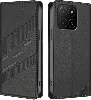 Image de Etui pour Honor X5B / Honor X5B Plus, étui portefeuille en cuirPolyuréthaneavec fente pour cartes et fonction stand Schwarz