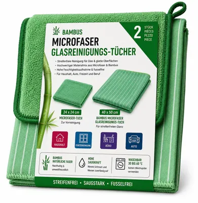 Produktbild von Bambus Microfasertücher Glasreinigung 2er Set 40 x 50 cm, KI-generiertes Bild