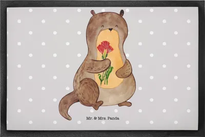 Produktbild von Mr. & Mrs. Panda Schmutzfangmatte Otter Blumenstrauß 50 x 75 cm - Grau Pastell - Geschenk, Gummimatte, Schmutzmatte, Fußabstreifer, Niedlich, Fussmatte, Seeotter See, Süß