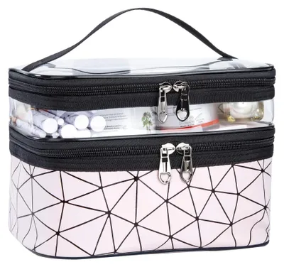 Productafbeelding van Omgoods - Dubbele Laags Toilettas - Waterdichte Cosmetica Tas voor Dames - Roze