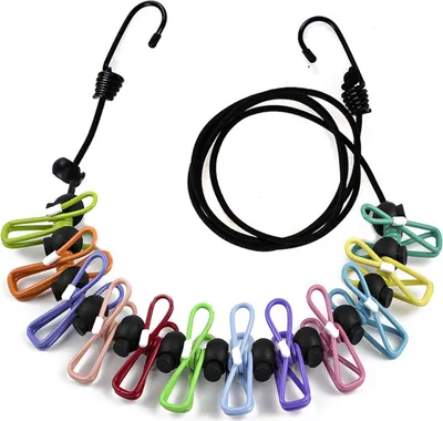 Produktbild von Tragbare Wäscheleine, Elastische Wäscheleinen Camping Wäscheleine mit 12 Stück Klammern für Reise Urlaub Outdoor Camping Wohnheim(180-300cm)