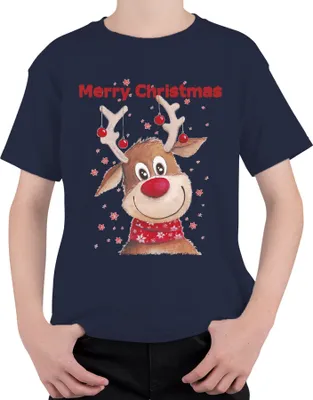 Produktbild von Merry Christmas süßes Rentier - Weihnachten Weihnachtsgeschenk Christmas Uni Kinder T-Shirt, Navy, 104
