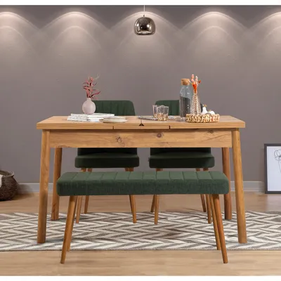 Obrázek produktu pro Skye Decor, Santiago Atlantice - Zelená, sada rozkládacího jídelního stolu a židlí (4 kusy), borovice atlantská, 100 % MELAMINEM POTAŽENÁ DESKA, 120 x 75 x 77 cm